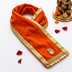 Orange Velvet Ganpati Idol Patka with Gold Border - 22 Inch