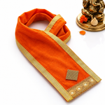 Designer Deity Orange Velvet Ganpati Idol Patka