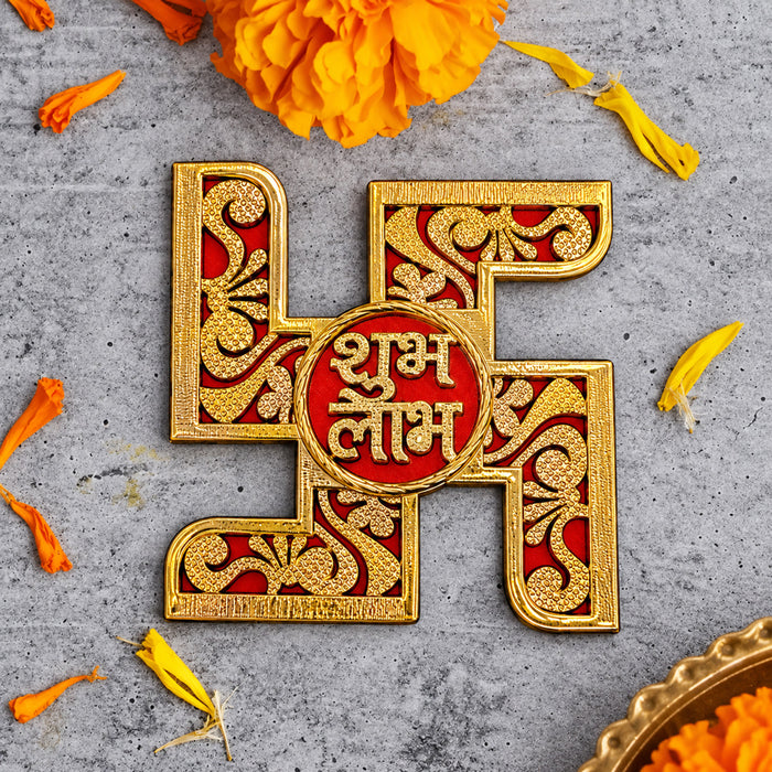 Gold & Red Swastik with Central Shubh Labh Sticker