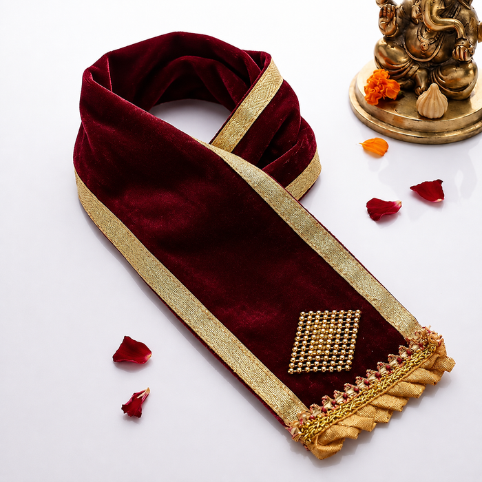 Handcrafted Maroon Velvet Ganpati Idol Patka
