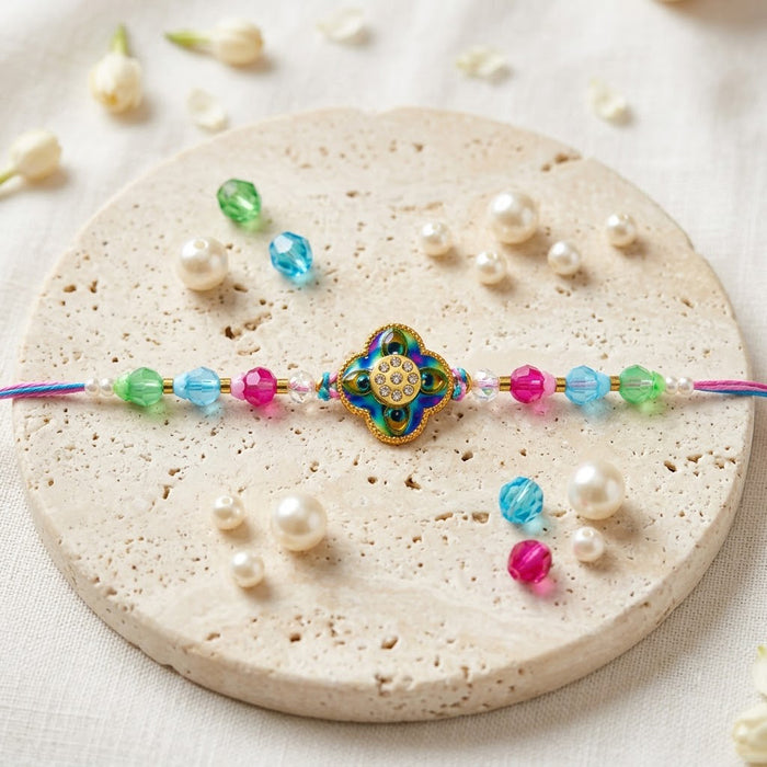 Handcrafted Peacock Feather Motif Meenakari Design Rakhi
