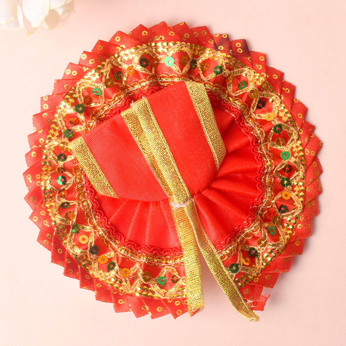 Radiant Crimson Red Laddu Gopal Dress with Golden Border