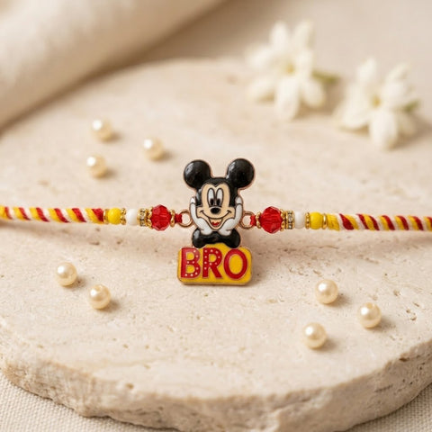 Playful Mickey Mouse BRO Sign Kids Rakhi