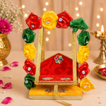 Royal Wooden Velvet Jhula – Floral Gota Swing for Laddu Gopal