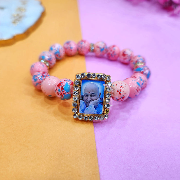 Peach With Multicolor Splash Round Pearl Bracelet