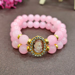 Light Pink Round Pearl Bracelet with Jai Guruji Swaroop