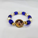 Blue And White Pearl Bracelet with Jai Guruji Swaroop Handmade Bracelets for Men and Women