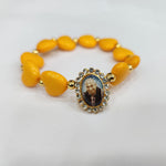 Dark Yellow Heart Shape Bracelet with Jai Guruji Swaroop Handmade Bracelets for Men and Women