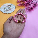 Pink Round Pearl Bracelet with Jai Guruji Swaroop Handmade Bracelets for Men and Women