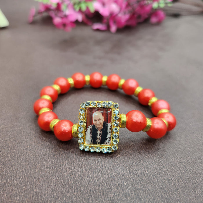 Red Round Pearl Bracelet with Jai Guruji Swaroop Handmade Bracelets for Men and Women.
