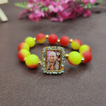 Red And Yellow Round Pearl Bracelet with Jai Guruji Swaroop Handmade Bracelets for Men and Women.