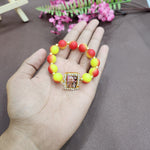 Red And Yellow Round Pearl Bracelet with Jai Guruji Swaroop Handmade Bracelets for Men and Women.