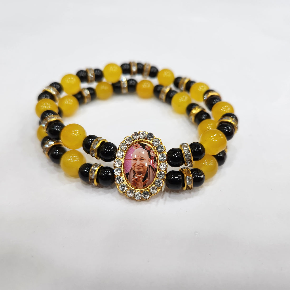 Black And Yellow Round Pearl Bracelet with Jai Guruji Swaroop Handmade Bracelets for Men and Women