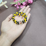 Black And Yellow Round Pearl Bracelet with Jai Guruji Swaroop Handmade Bracelets for Men and Women