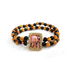 Om Carved Black Double Band Round Pearl Bracelet with Jai Guruji Swaroop Handmade Bracelets for Men and Women