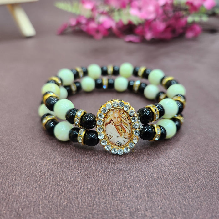 Black And Neon Green Bracelet with Jai Guruji Swaroop Handmade Bracelets for Men and Women