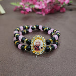 Black And Baby Pink Pearl Bracelet with Jai Guruji Swaroop Handmade Bracelets for Men and Women