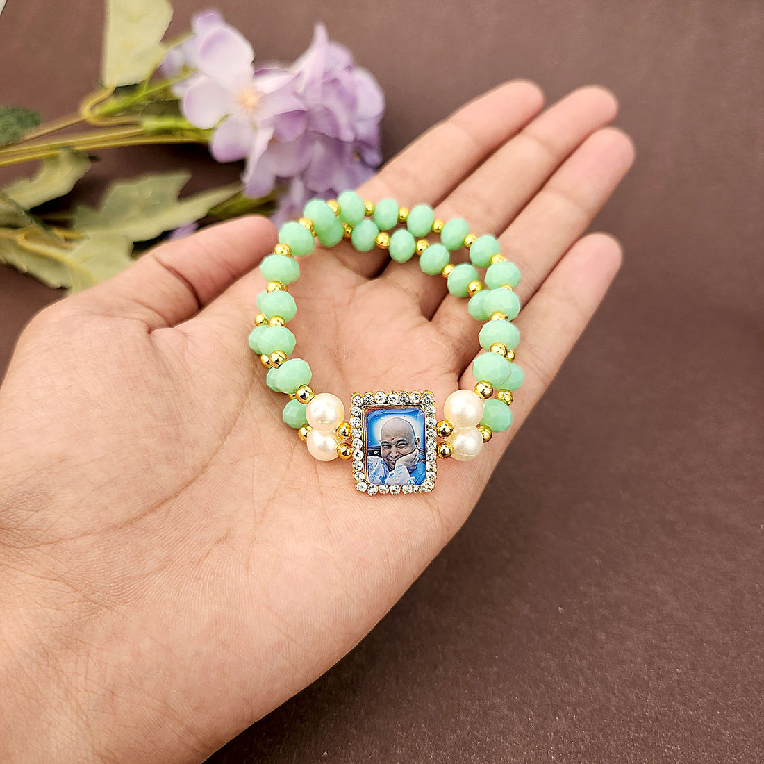 Light Green Beaded Guru Ji Maharaj Handmade Bracelets for Men and Women