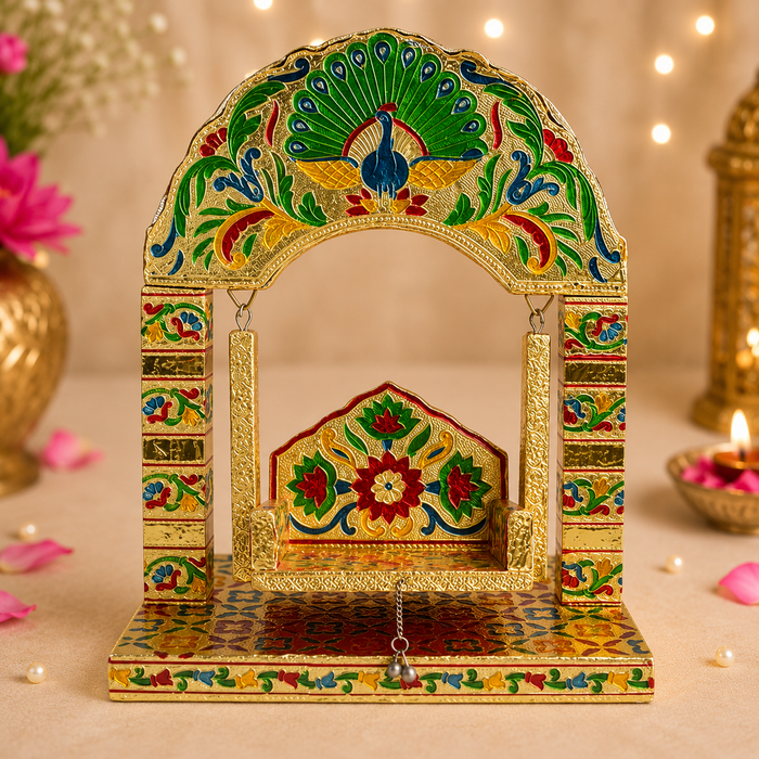 Peacock Frame Meenakari Designed Laddu Gopal Jhula