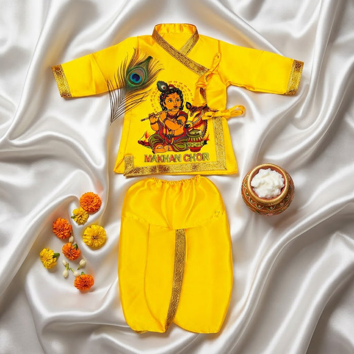 Size 2 Makhan Chor Yellow Krishna Dress with Golden Border