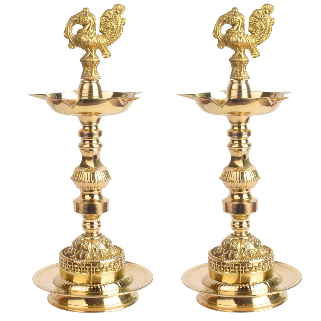 11 Inch 1 Step Embossed Peacock Kerala Stand Diya