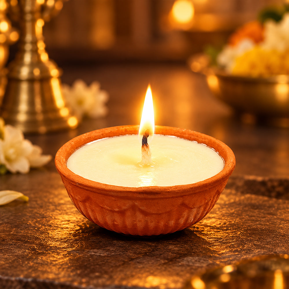 Satvik Pure Desi Ghee Akhand Jyot 6 to 8 Hours Burning Clay Diya Pack of 1
