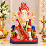 Red & Gold Embroidered Ganpati Idol Patka - 35 Inch