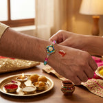 Handcrafted Peacock Feather Motif Meenakari Design Rakhi