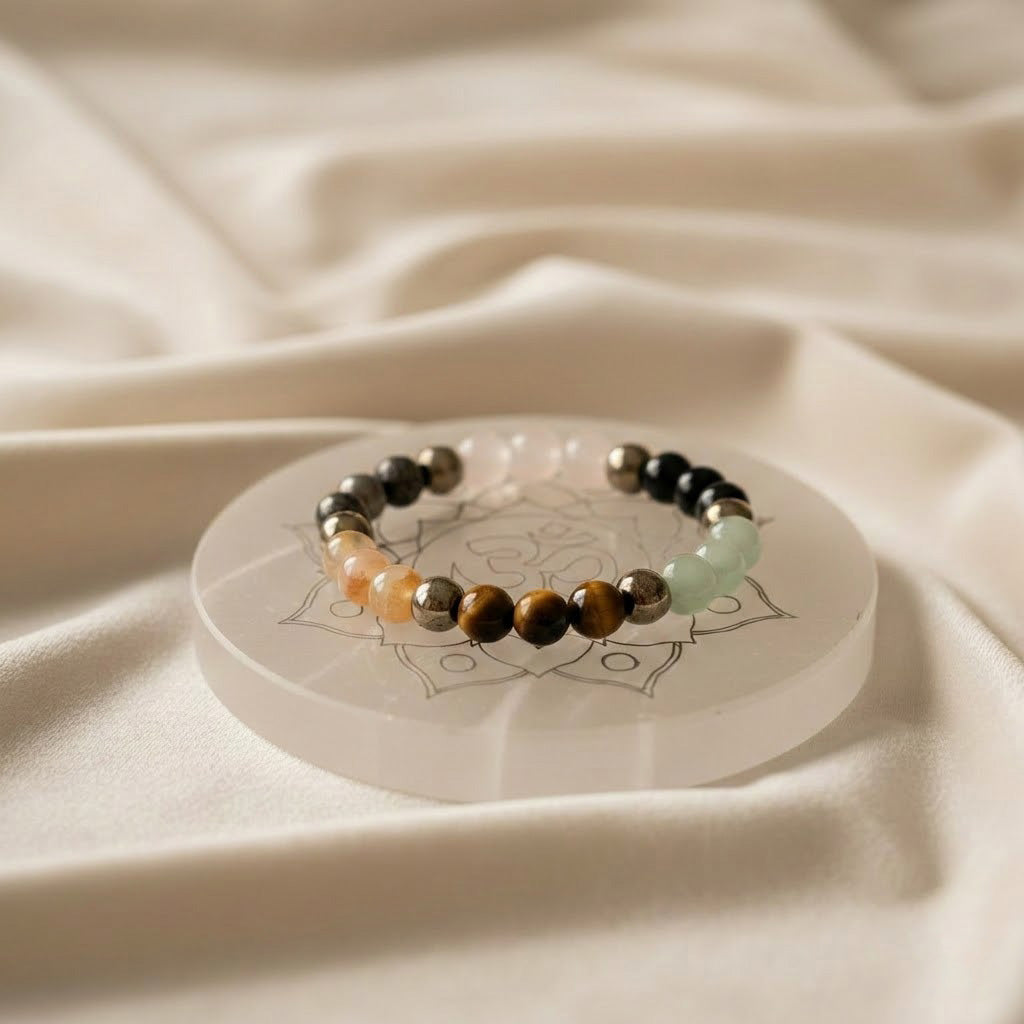 Dhan Yog Bracelet & Om Selenite Plate Combo | Wealth, Prosperity & Energy Cleansing
