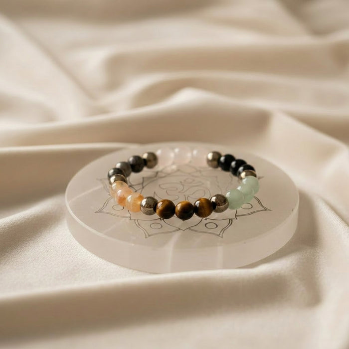 Dhan Yog Bracelet & Om Selenite Plate Combo | Wealth, Prosperity & Energy Cleansing
