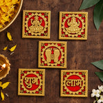 Ornate Square Golden Shubh Labh and Divine Symbols Sticker