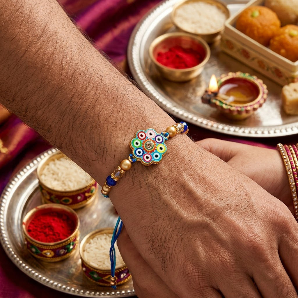 Elegance Circular Enamel Mosaic Art Rakhi