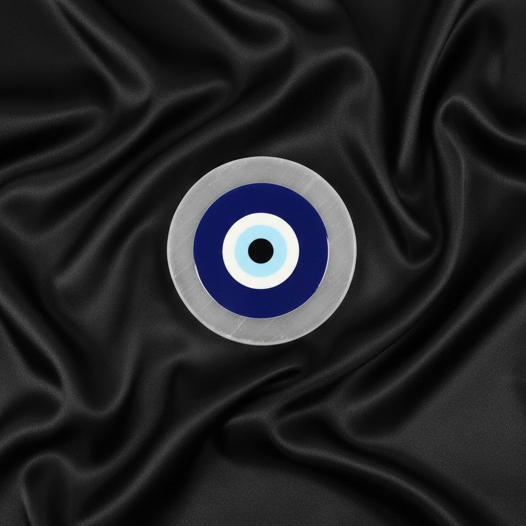 Selenite Plate with Evil Eye Spiritual Protection Tool