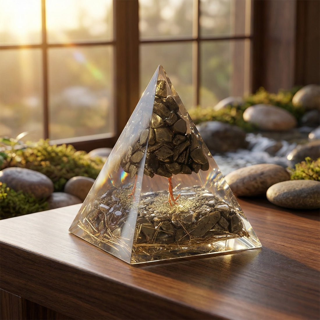 7 Horses Raw Pyrite Frame + Pyrite Tree Pyramid Combo