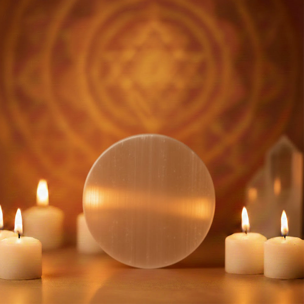 Round Selenite Crystal Charging Plate Spiritual Tool