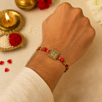 Traditional Red and Gold Swastik Motif Rakhi