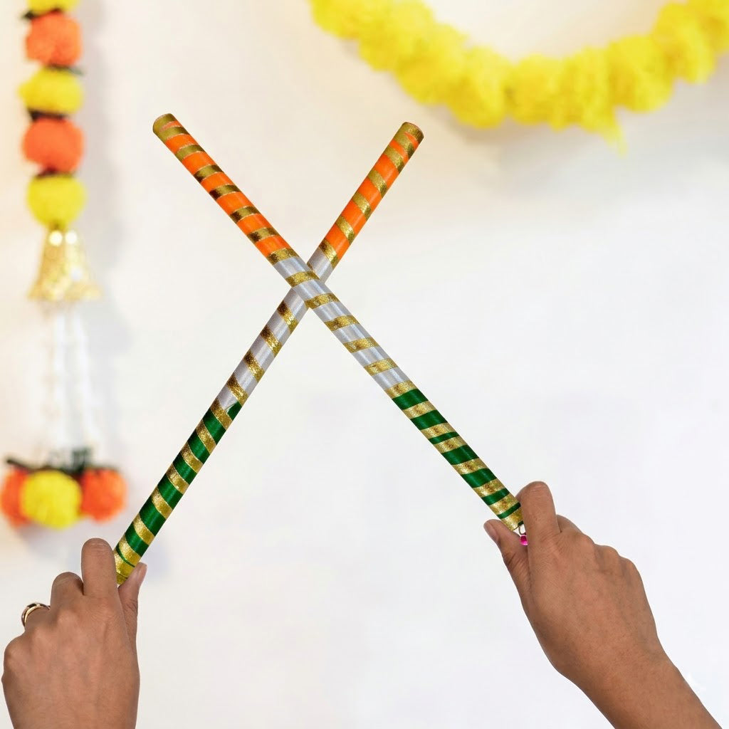 Buy Handcrafted Silk Ribbon Wrapped Indian Flag Wooden Dandiya Sticks ...