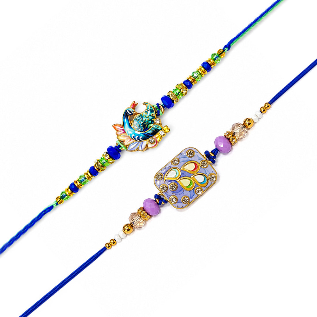 Royal Meenakari Peacock and Kundan Designer Rakhi (Set of 2)