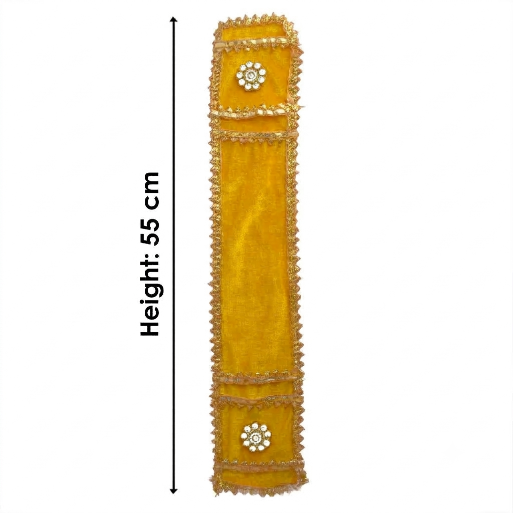 Elegant Yellow Velvet Ganpati Idol Patka with Stone Floral Medallions