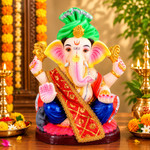 Red Printed Ganpati Idol Patka with Lace Border - 13 Inch