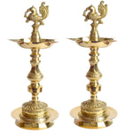 13 Inch Brass 1 Step Embossed Peacock Kerala Stand Diya