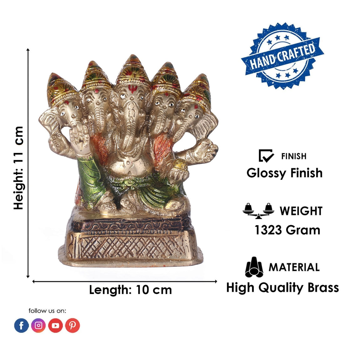 3.2 Inch Brass Panchmukhi Ganesh Statue