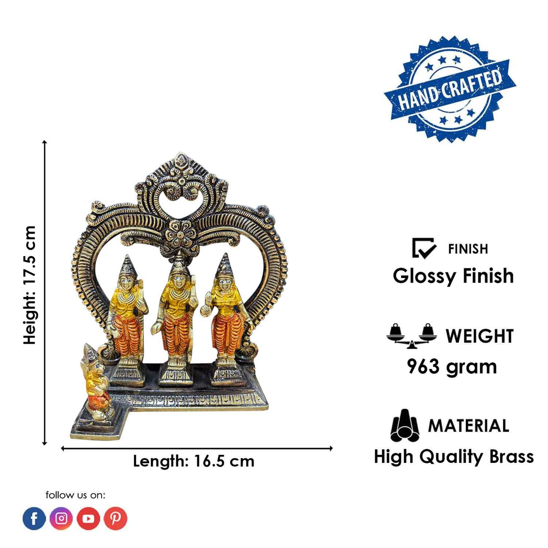 6.9 Inch Exquisite Brass Ram Darbar Idol
