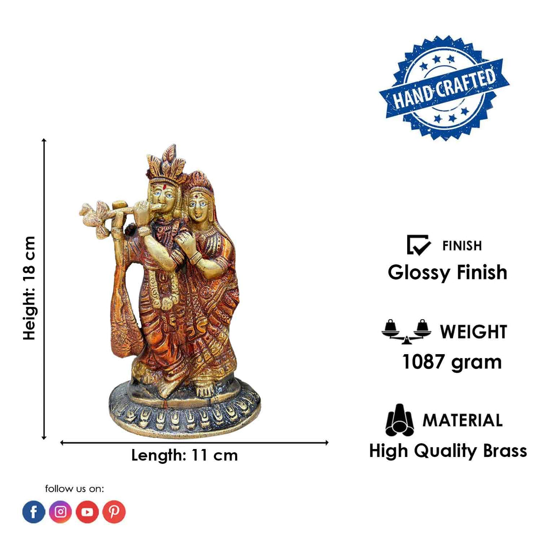 7.1 Inch Brass Radha Krishna Pair Idol