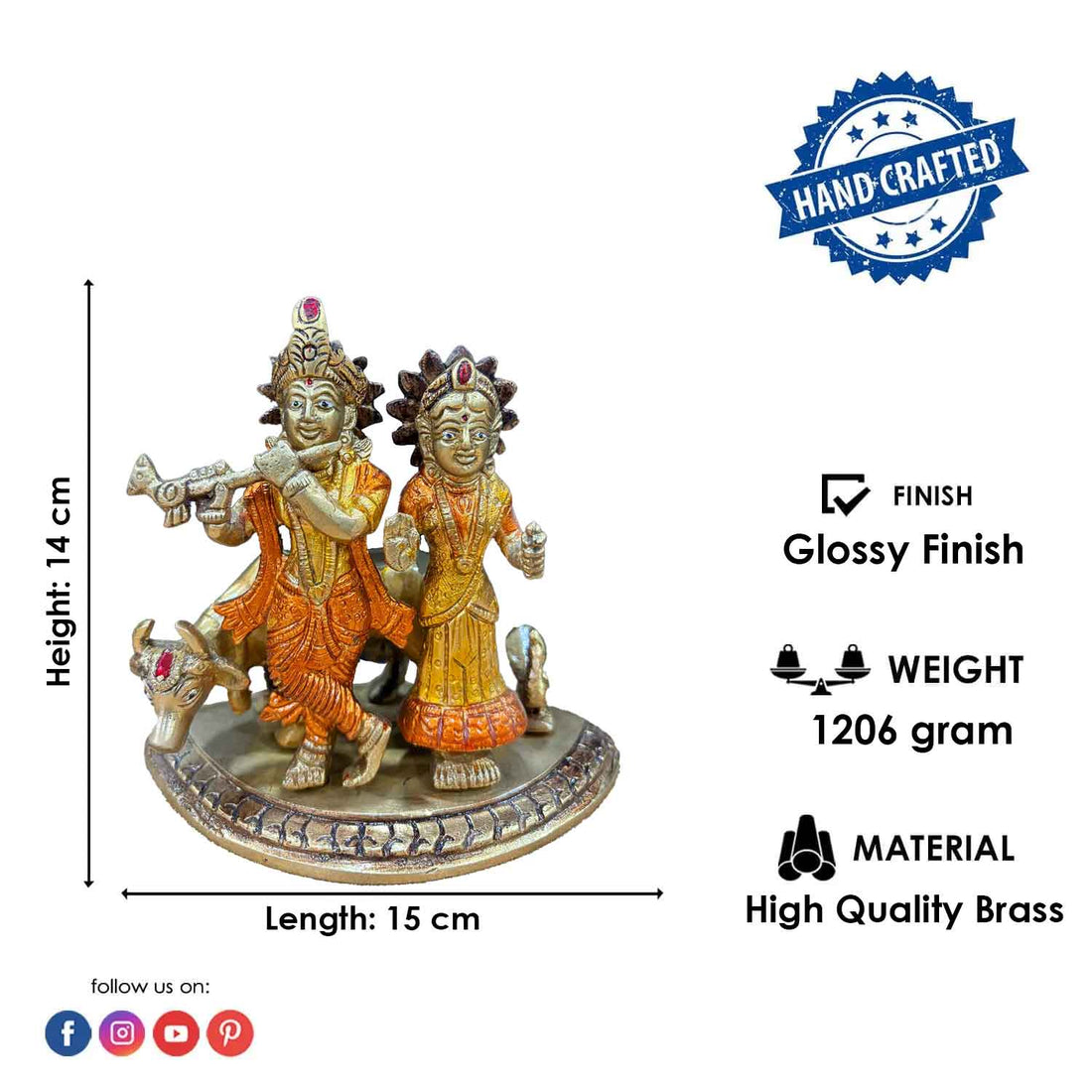 5.5 Inch Radha Krishna Pair Idol with Cow