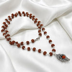 5 Mukhi Rudraksha Mala with Silver-Toned Sumeru Pendant