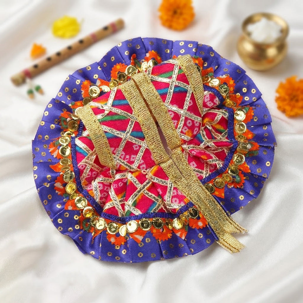 Size 1 Handcrafted Bandhani Print Laddu Gopal Dress