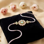 Kundan Studded Floral Medallion Mint Green Accent Rakhi
