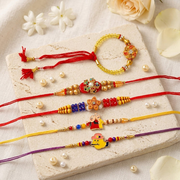 Multicolor Beaded Floral Rakhi Pack (Set of 5)