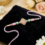 Elegant Pastel Pink and Mint Green Crystal Designer Rakhi